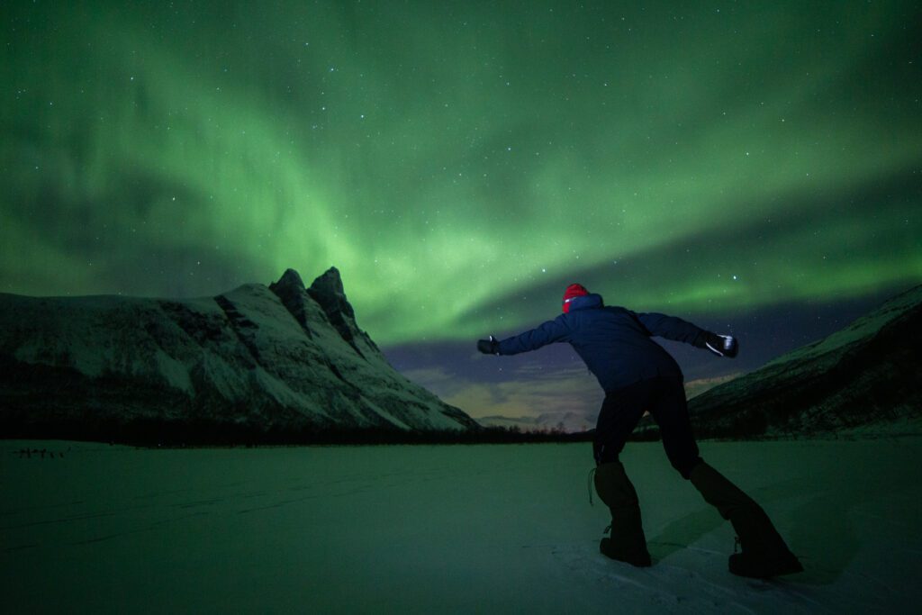 Person during a northern lights night