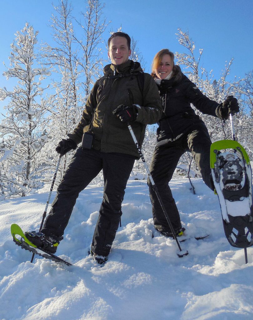 People snowshoing