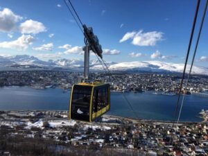 cable car of Tromsø with view over the city