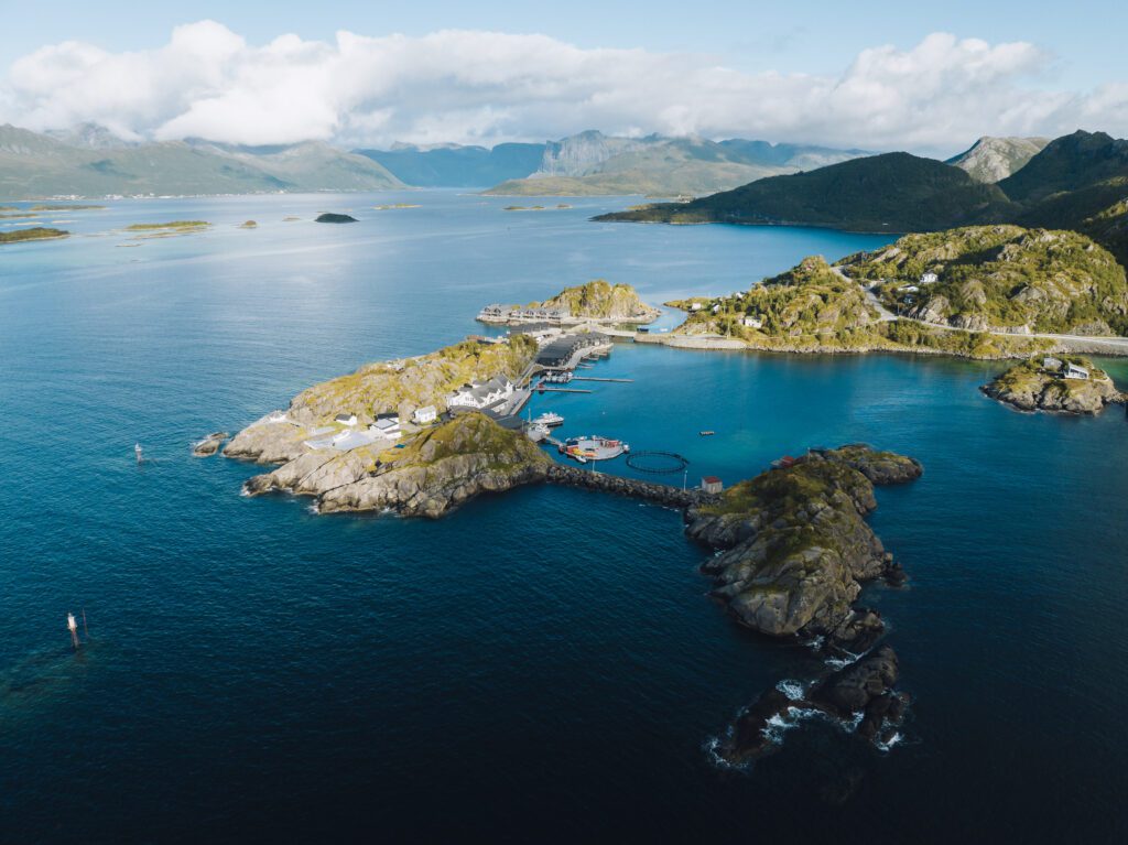 Drone picture of Hamn i Senja, Arctic Route summer