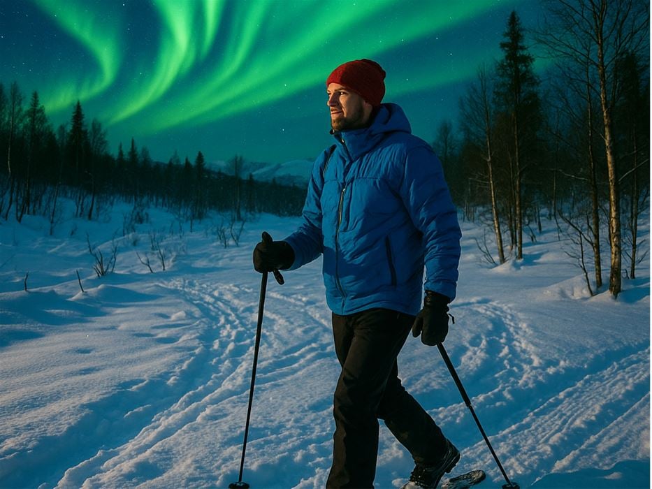 Arctic night snowshoe and northern lights hunt
