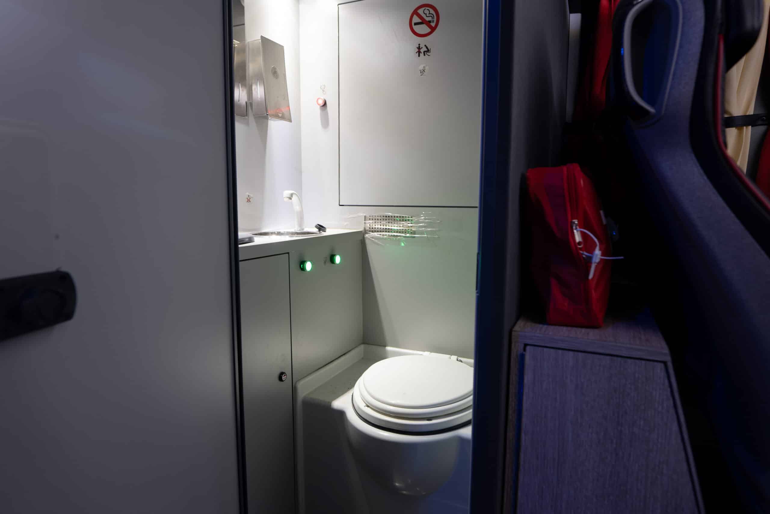 Toilet facilities on the Aurora Express nightliner traveling between Tromsø and Rovaniemi