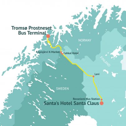 Best Arctic - maps of Aurora Express bus winter route