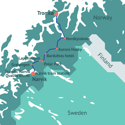 Overview of the route including all stops_Tromsø_Narvik